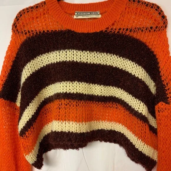 Kimchi Blue Sweater cropped open knit dropped shoulder boxy y2k Boho Womens SZ S - Picture 2 of 8